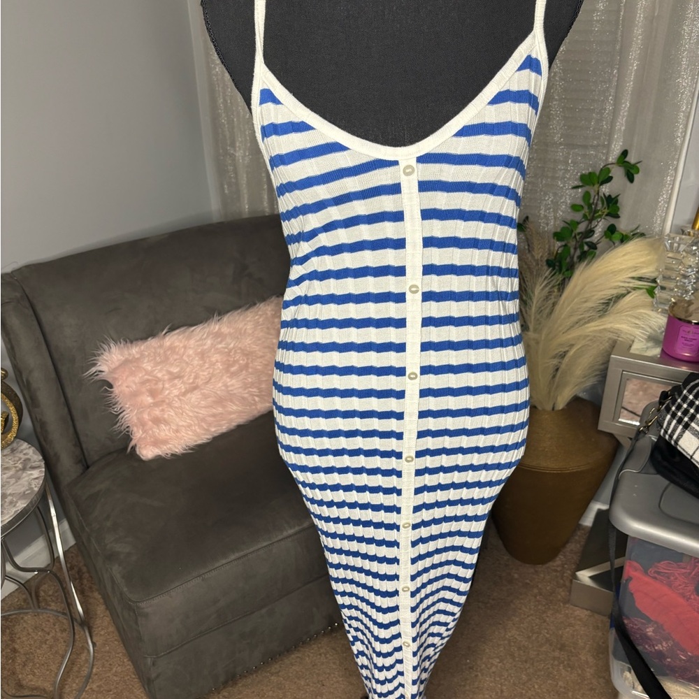 Blue and white striped Zara midi dress